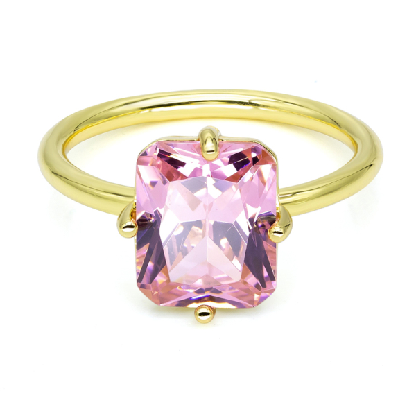 Damenring Zirkonia Pink Silber 925 vergoldet - 8x10mm