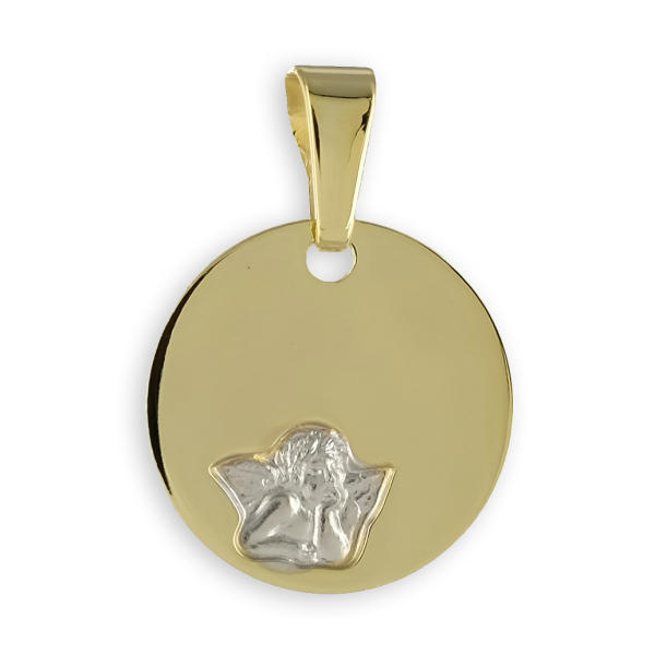 Gravurplatte rund Gold 333 teilrhodiniert - 12mm - mit Engel