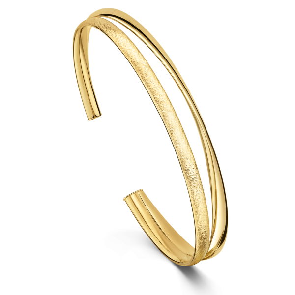 Armreif Silber 925 teilmattiert - 18 Karat vergoldet - Glanz und Eismatt