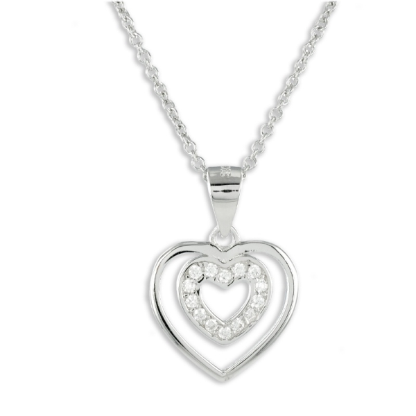 Collier Herz Silber 925 rhodiniert - 14 Zirkonia