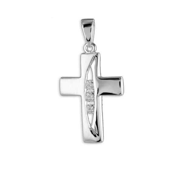 Kreuzanhänger 3 Zirkonia Silber 925 - 16,5x12mm