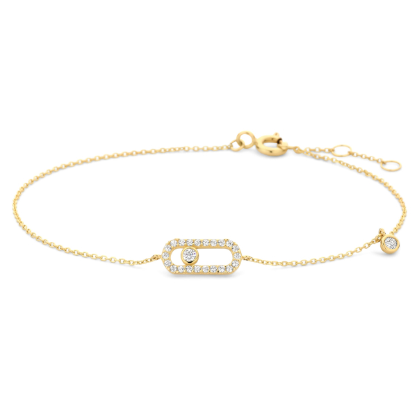 Armband Oval und Einhänger Gold 585 - Zirkonia - Ankerkette