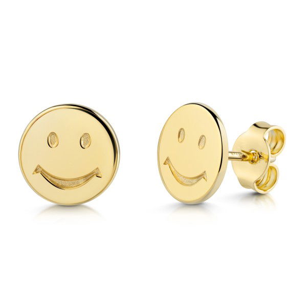 Smile Ohrstecker Silber 925 vergoldet - 5 Milliemes - 9mm - Smiley Gesicht