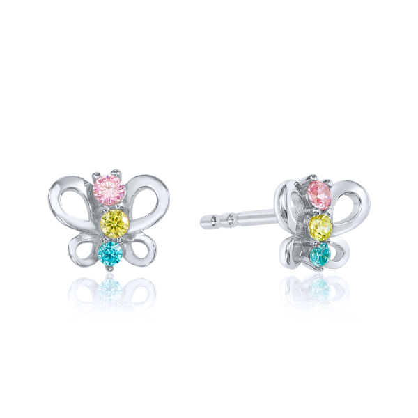 Ohrstecker Schmetterling Silber 925 rhodiniert - 6 bunte Zirkonia