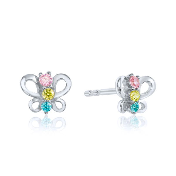 Ohrstecker Schmetterling Silber 925 rhodiniert - 6 bunte Zirkonia