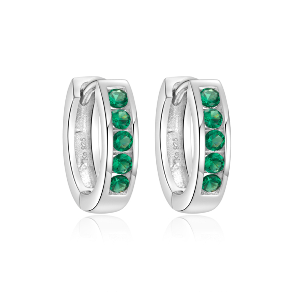 Klappcreolen Silber 925 rhodiniert - 10 Zirkonia grün - Ø 12mm