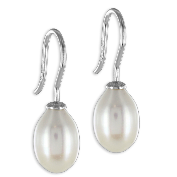 Ohrhänger Süßwasser-Zuchtperle 8mm Silber 925 rhodiniert