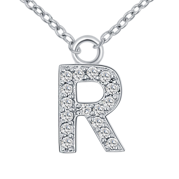 Lovebird Buchstabencollier R Silber 925 rhodiniert - 16 Zirkonia