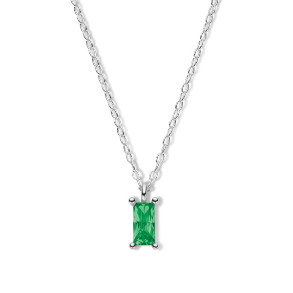 Collier mit Zirkonia smaragdgrün Silber 925 rhodiniert - Baguetteschliff 6x3mm