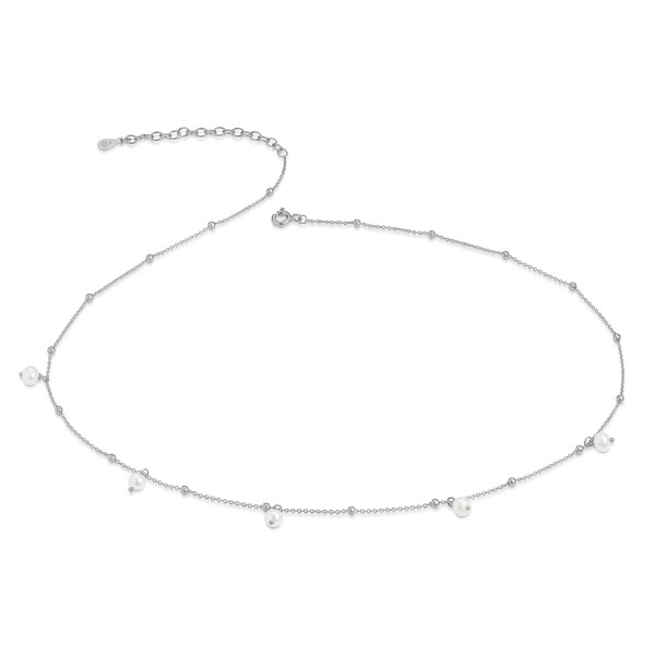 Collier Silber 925 rhodiniert - 5 Süßwasser-Zuchtperlen - 4-4,5mm