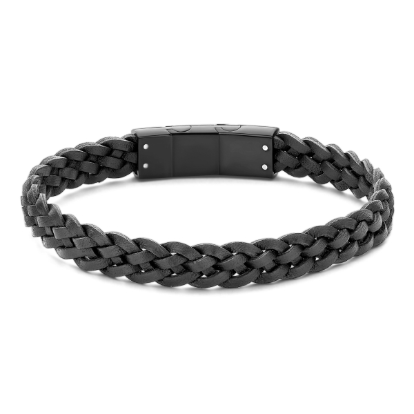 Frank 1967 Armband Echtleder Schwarz Geflochten Edelstahl IPB - 8,3mm