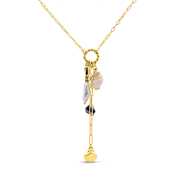 Lovebird Collier mit Muscheln, MOP und Kristallen Edelstahl IPG - Schwarz