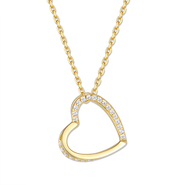 Collier mit Anhänger Herz Silber 925 vergoldet - 24 Zirkonia, Herz 13x13mm