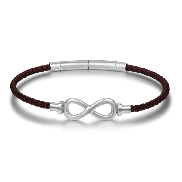 Frank 1967 Armband Infinity Edelstahl IPS - Echt Leder braun geflochten, 3,0mm breit
