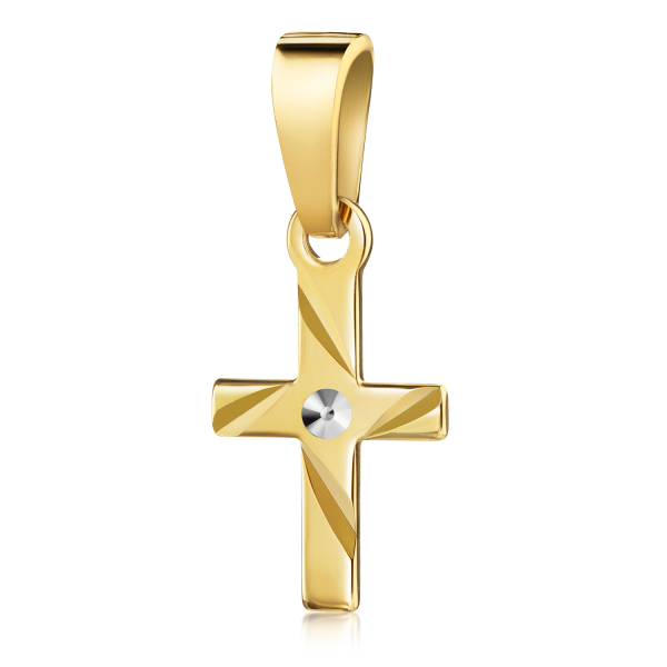 Anhänger Kreuz Gold 333 teilrhodiniert - Glänzend und Diamantiert - 10mm