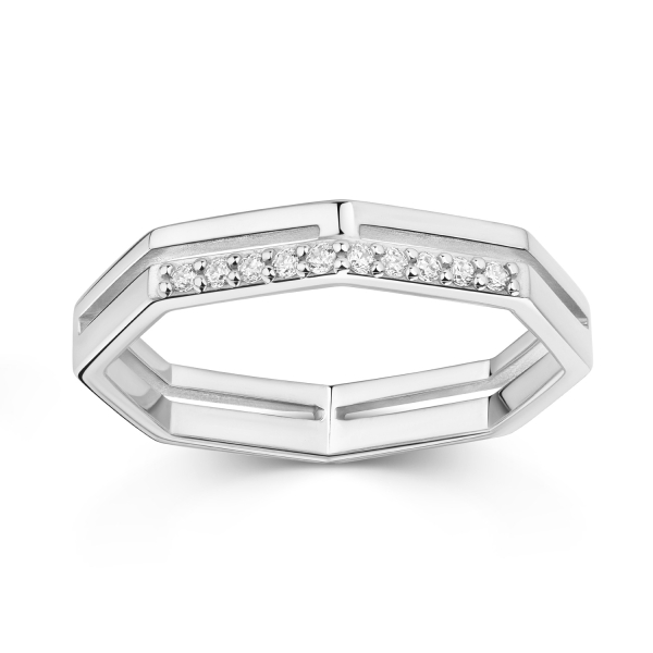 Ring Achtkant Silber 925 rhodiniert - 10 Zirkonia - Bild 2