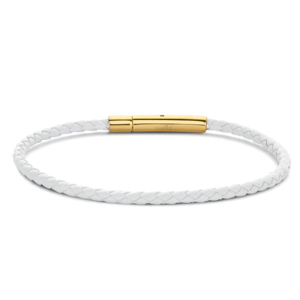 Lovebird Lederarmband Weiß Edelstahl - Goldfarbene IP-Beschichtung
