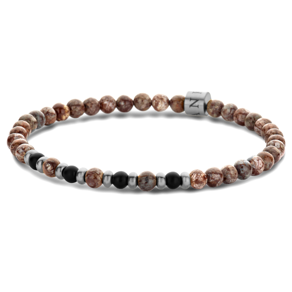 Frank 1967 Armband Edelstahl - Schneeflocken-Obsidian-Perlen und Achat