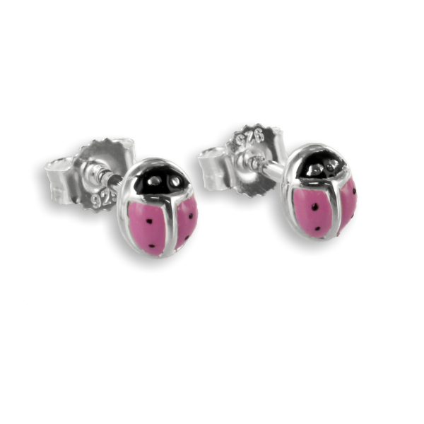 Ohrstecker Marienkäfer Silber 925 - Rosa und Schwarz emailliert - 5,4x4,3mm