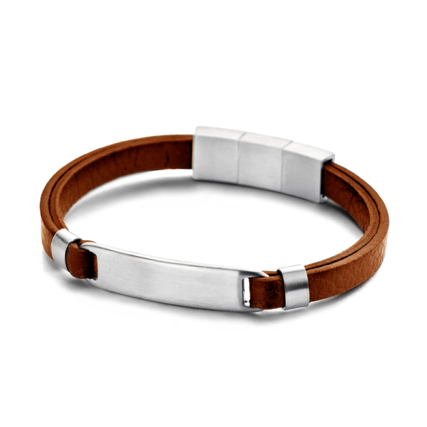 Frank 1967 Armband Echtleder Hellbraun Edelstahl IPS - Schild 45x10mm