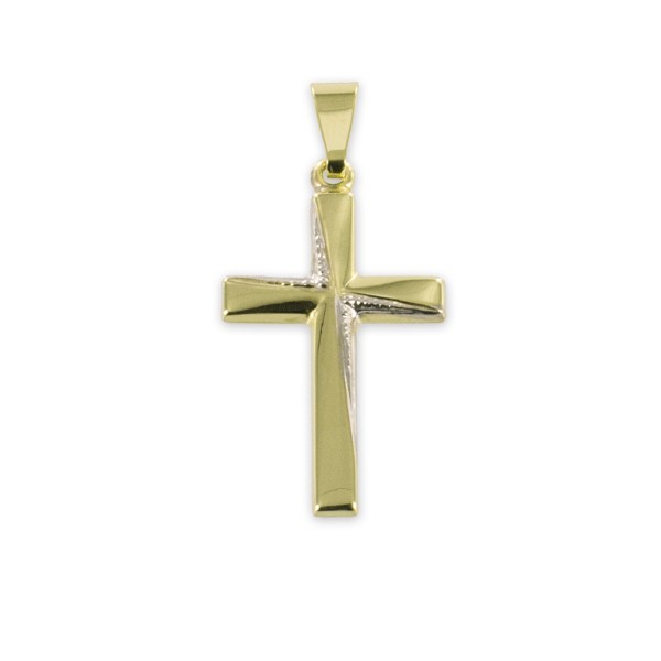 Kreuzanhänger Bicolor Gold 333 teilrhodiniert - 26x12,5mm