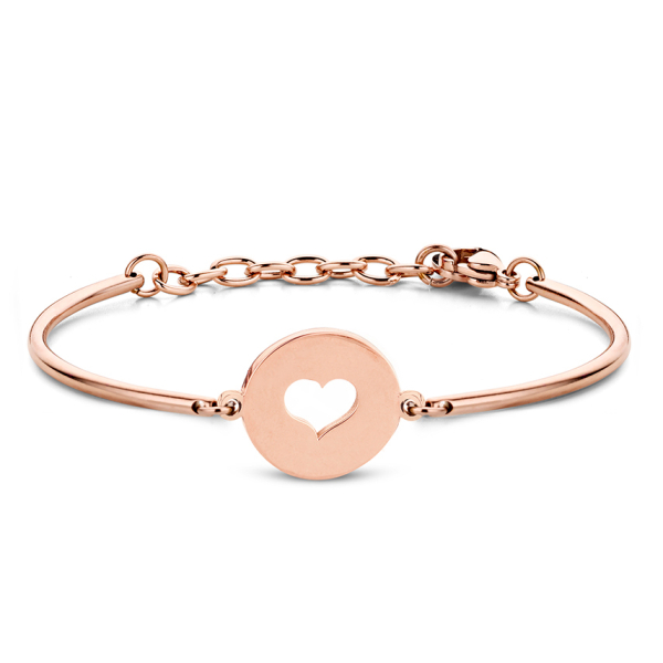 Lovebird Armband mit Platte und Herz Edelstahl - Roségoldfarbene IP-Beschichtung - Gravur