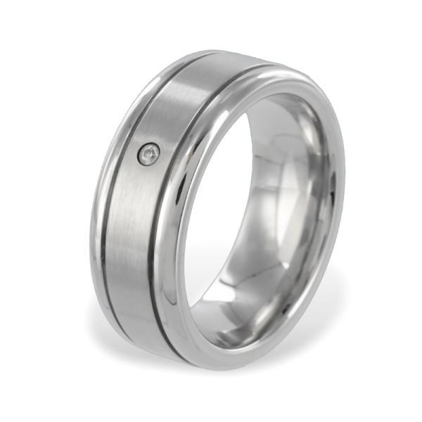 Damenring Zirkonia Edelstahl - Teilmattiert - 8mm breit
