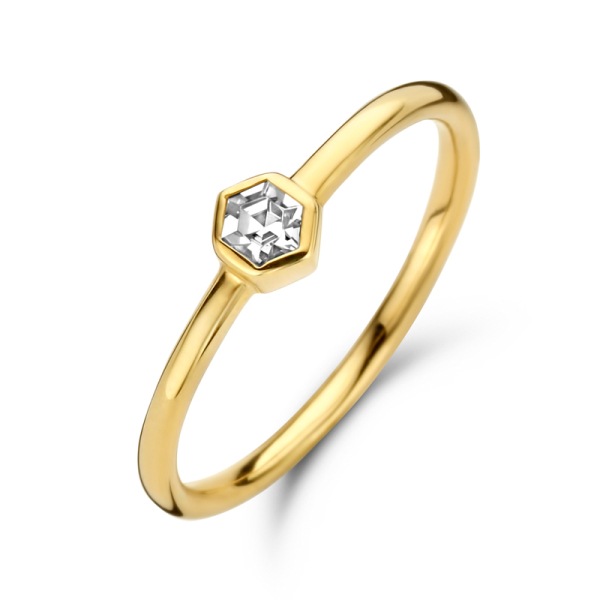 Damenring Zirkonia Hexagon Silber 925 vergoldet - 3x3x3mm