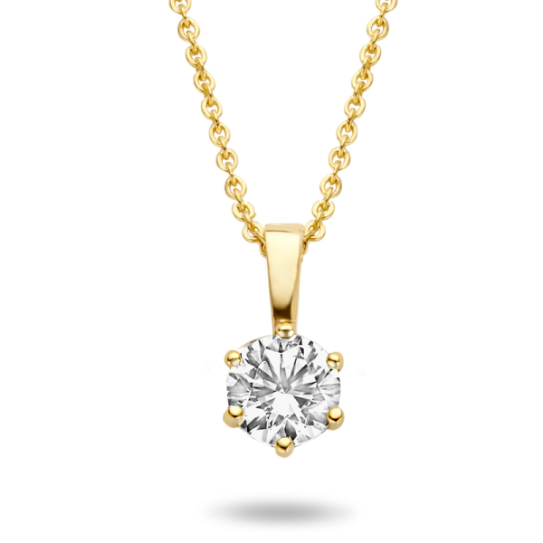 Collier mit Anhänger Zirkonia Gold 585 - 4mm, 6 Stotzen, Kette 45cm mit 42cm und 39cm