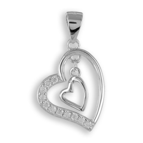 Anhänger Herz Silber 925 rhodiniert - 11 Zirkonia - 16x14,5mm