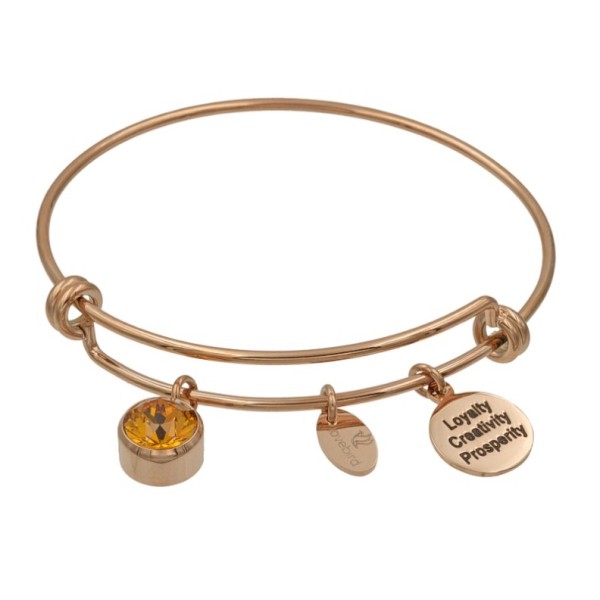 Lovebird Charm-Armreif mit champagnerfarbenem Kristall Edelstahl - Roségoldfarben