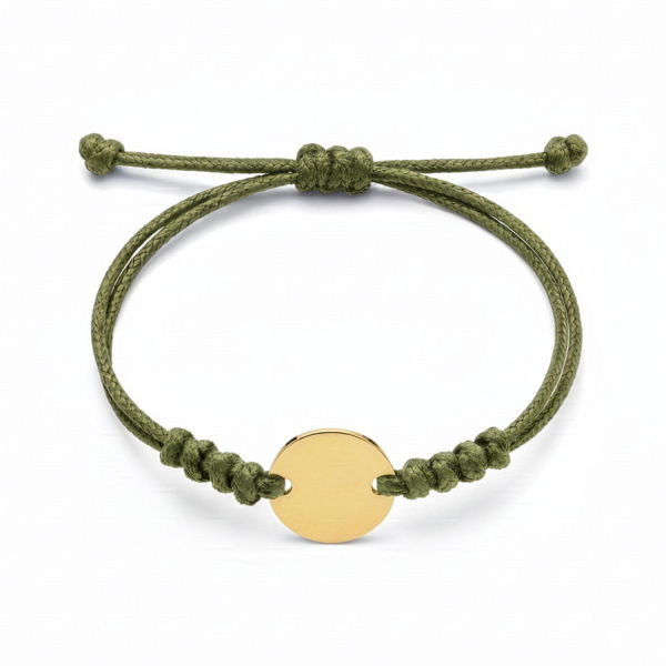 Textilarmband olivgrün gewachst mit Gravurplatte Edelstahl IPG goldfarben - 16mm
