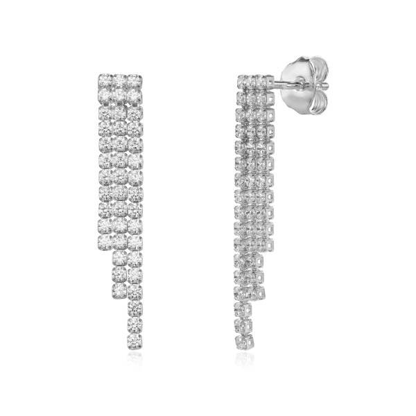 Ohrstecker 3-reihig mit 84 Zirkonia Silber 925 rhodiniert - 30mm