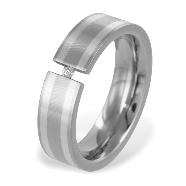 Freundschafts- und Verlobungsring Edelstahl Silbereinlage Zirkonia - 6mm breit