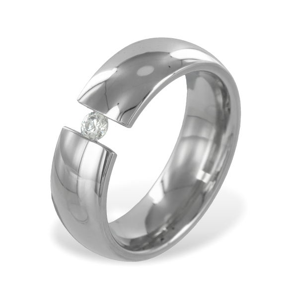 Freundschafts- und Verlobungsring Edelstahl Hochglanz Zirkonia - 7mm breit