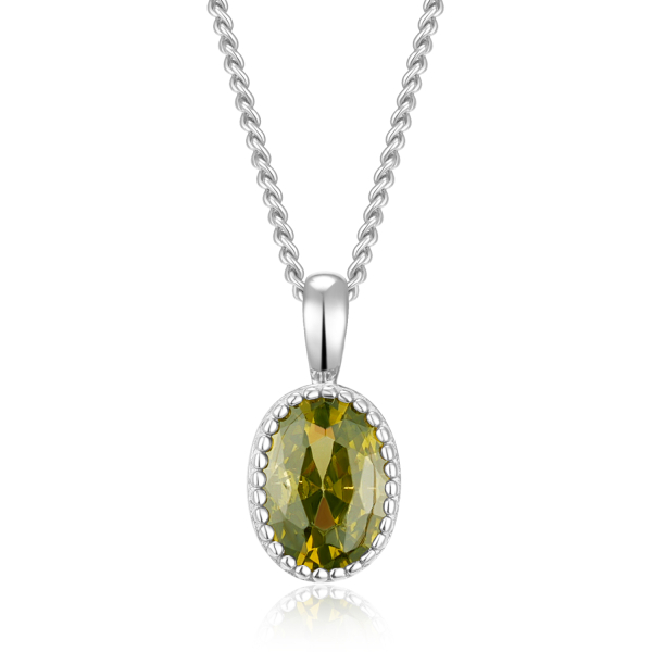 Collier mit Anhänger oval Zirkonia olivfarben Silber 925 - Zirkonia 5x7mm