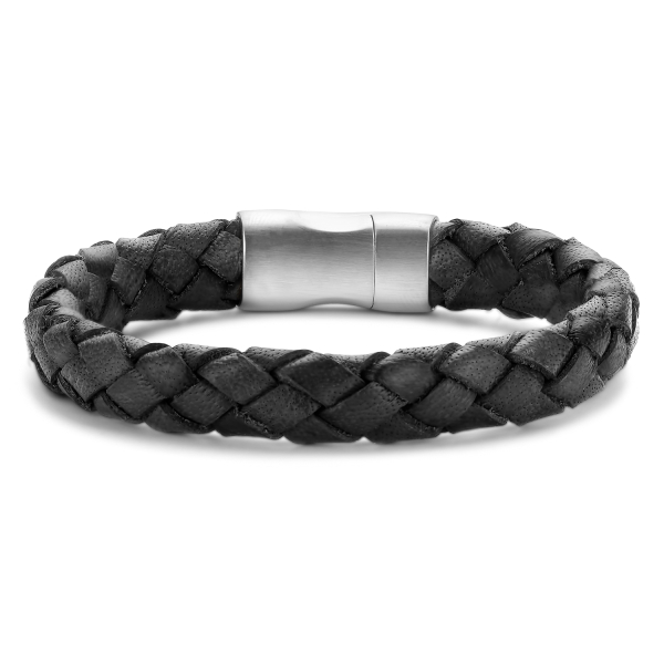 Frank 1967 Armband Echtleder Schwarz Geflochten Edelstahl IPS - 10mm breit