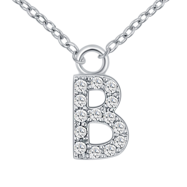 Lovebird Buchstabencollier B Silber 925 rhodiniert - 14 Zirkonia