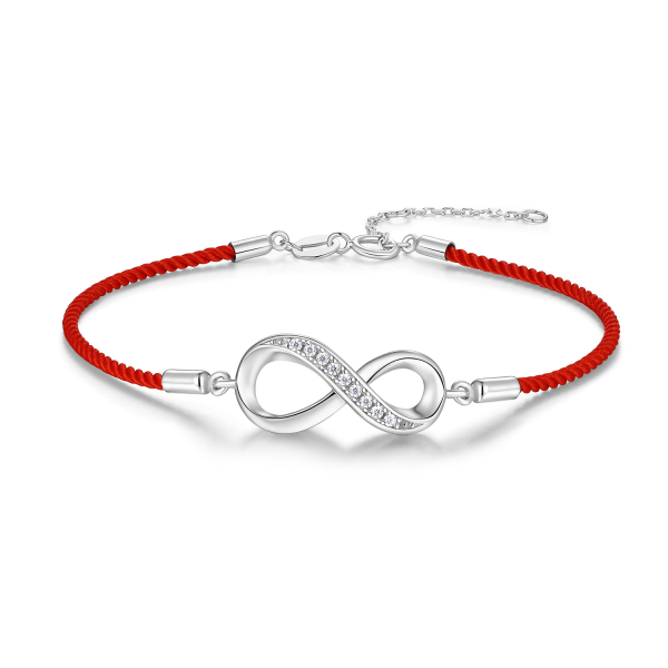Textilarmband rot Silber 925 rhodiniert - Infinity-Element - 9 Zirkonia