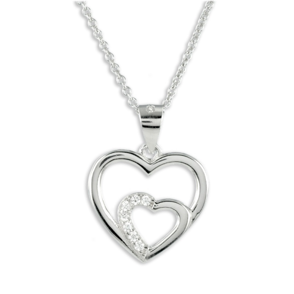Collier Herz Silber 925 rhodiniert - 7 Zirkonia