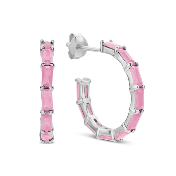 Ohrstecker Creolen Silber 925 rhodiniert - 20 Zirkonia - Pink