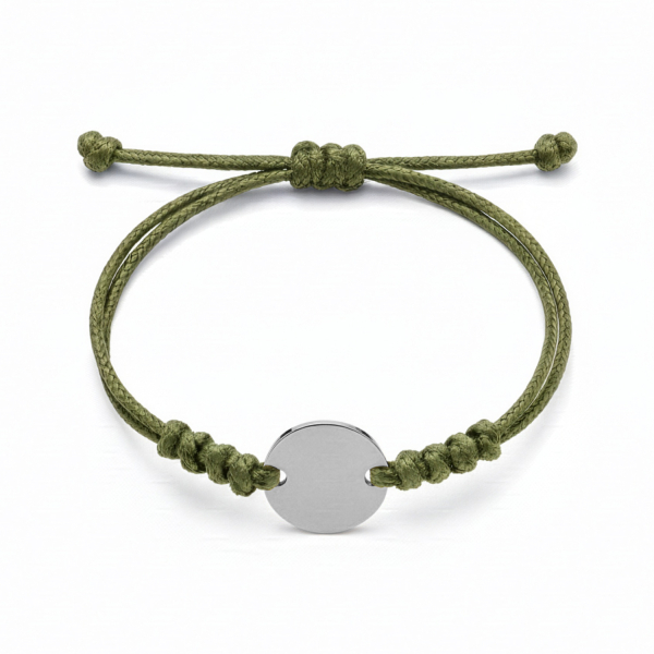 Textilarmband olivgrün gewachst mit Gravurplatte Edelstahl - 16mm