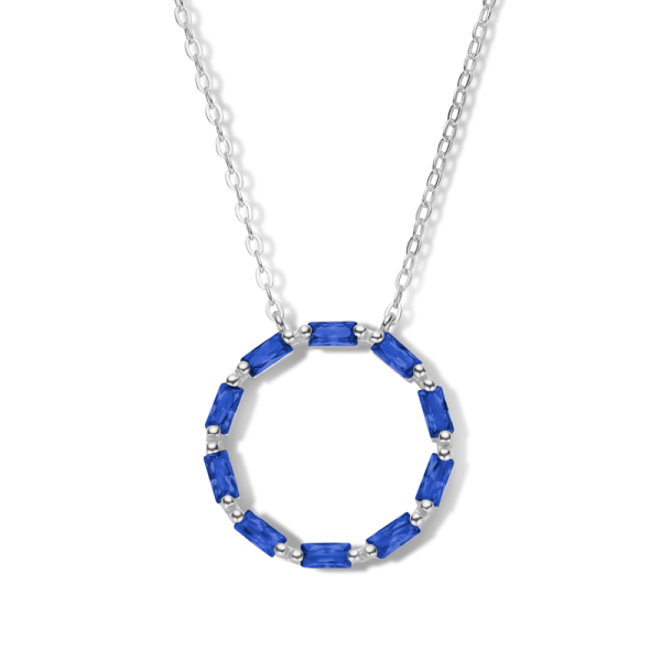 Collier Kreis Silber 925 rhodiniert - 10 saphirblaue Zirkonia im Baguetteschliff