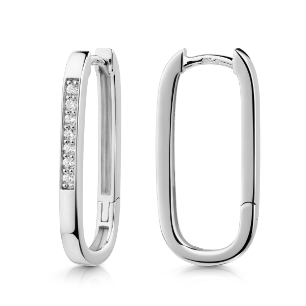 Klappcreolen Silber 925 rhodiniert - 24x11x2mm - 14 Zirkonia - Hochglanz