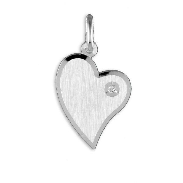 Gravurplatte Herz Zirkonia Silber 925 - 18x13mm