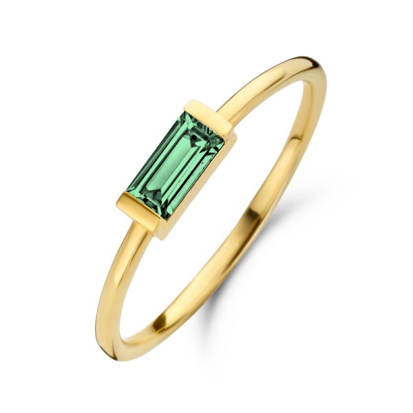 Damenring Zirkonia Smaragdgrün Baguette Silber 925 vergoldet - 6x3mm