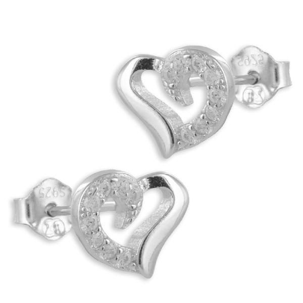 Ohrstecker Herz Silber 925 rhodiniert - 16 Zirkonia - 9x7,5mm