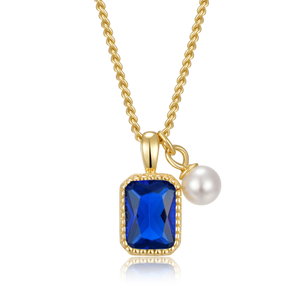 Collier mit Anhänger Zirkonia London Blue Muschelkernperle Silber 925 vergoldet