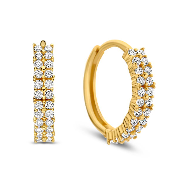 Klappcreolen Gold 585 - 48 Zirkonia - Ø 13mm - 2,7mm breit