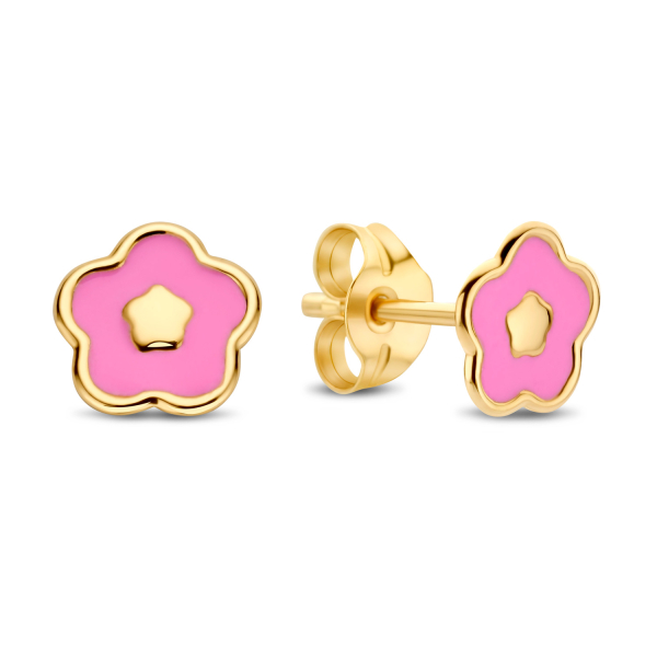 Ohrstecker Blume mit rosa Lack Gold 585 - 5,7mm